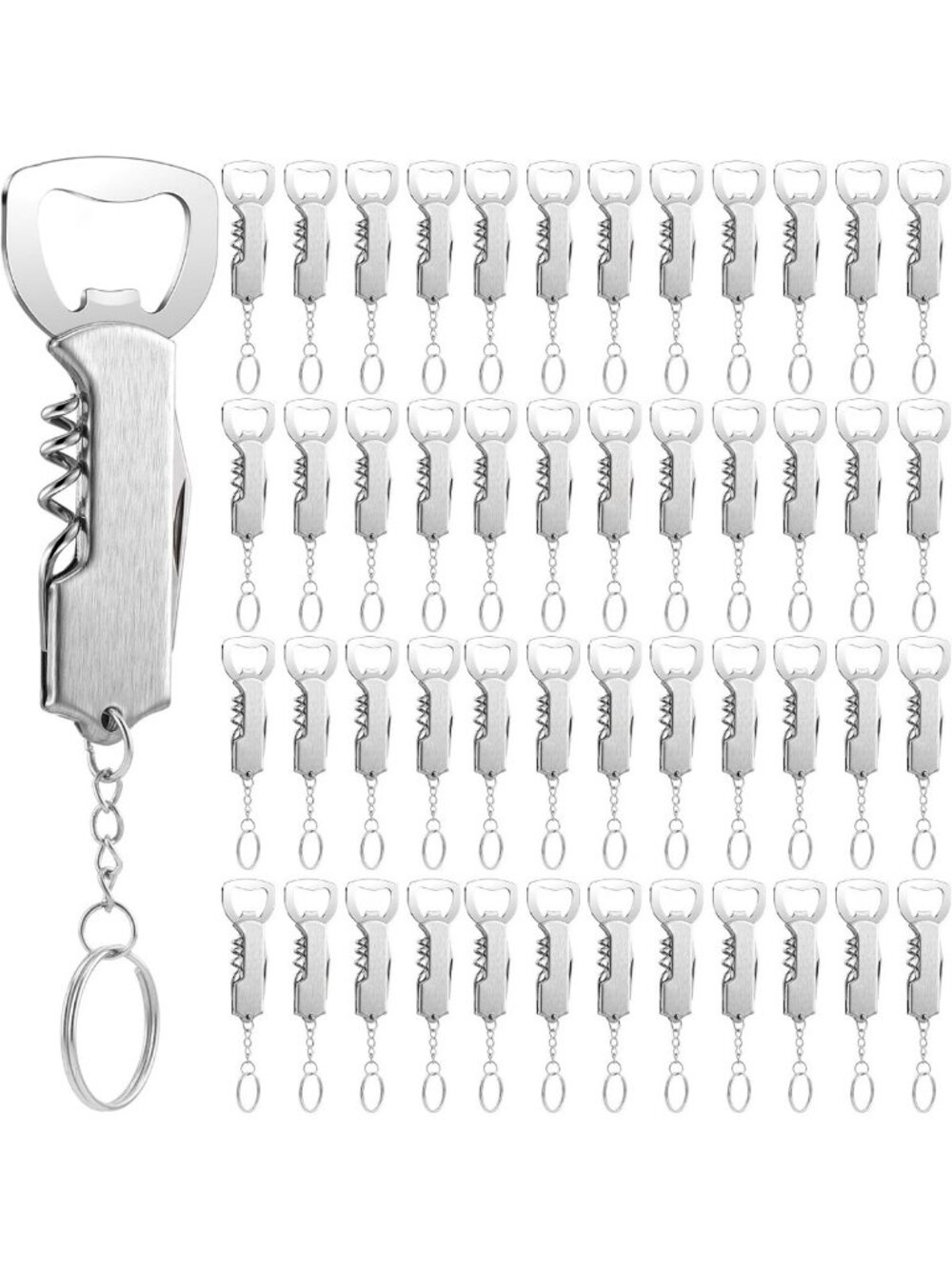 48 Pcs Silver Wine Bottle Opener Keychains - Perfect Party Favors & Gifts
